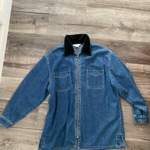 Vintage New York Jeans Unisex  Blue Denim Jacket with Black Collar Size Large
